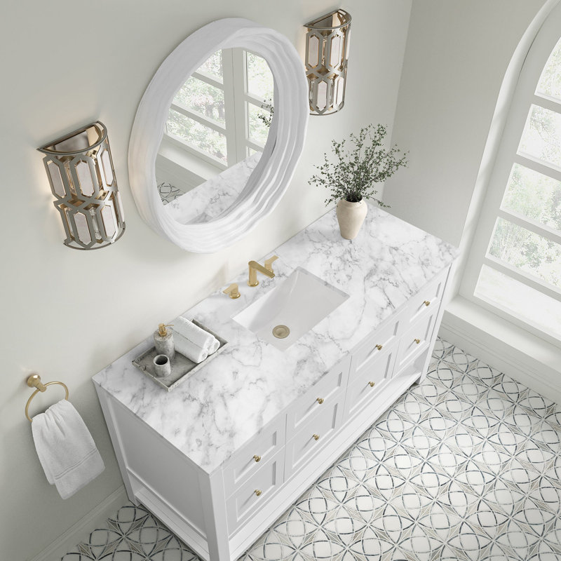 Breckenridge 60'' W Single Vanity, Bright White, Carrara White Marble, Widespread