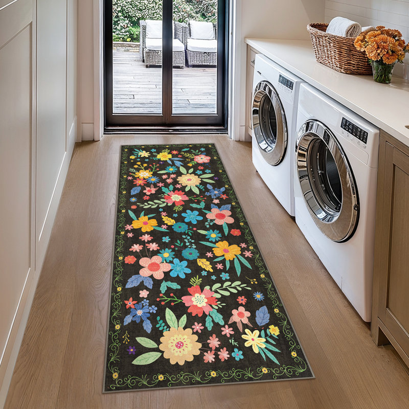 Aloha Washable Rug Outdoor Floral, Non-Shedding & Easy to Clean, Ideal for Patio, Backyard, Mudroom, Runner 2' x 10'
