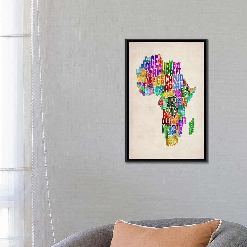"Typographie carte d'Afrique II" par Michael Tompsett, impression sur toile, H 48 po x l 32 po x P 1,5 po, Pas de tapis