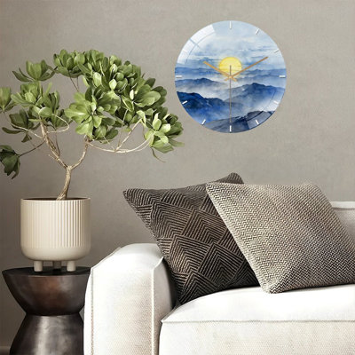 12" Round Tempered Glass Wall Clock with Silent Quartz Movement