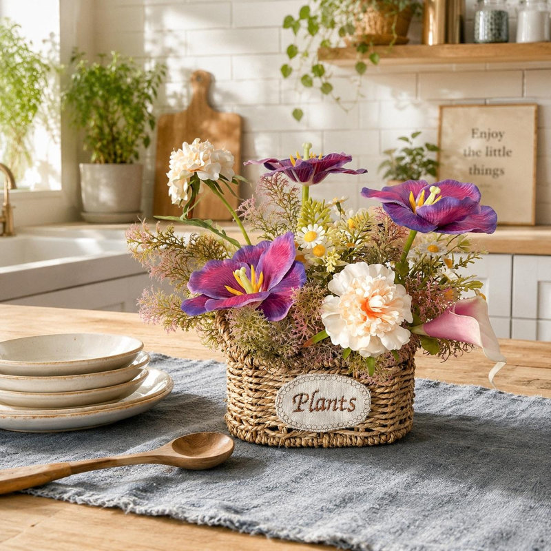 Arrangement floral rustique artificiel, Mauve
