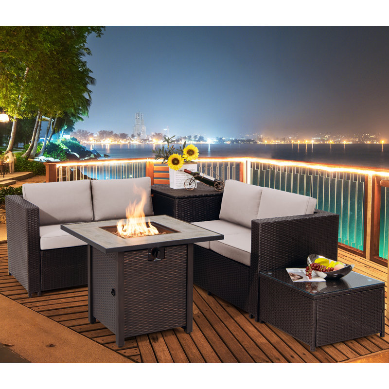 4 - Person Patio Conversation Set with Cushions, Beige