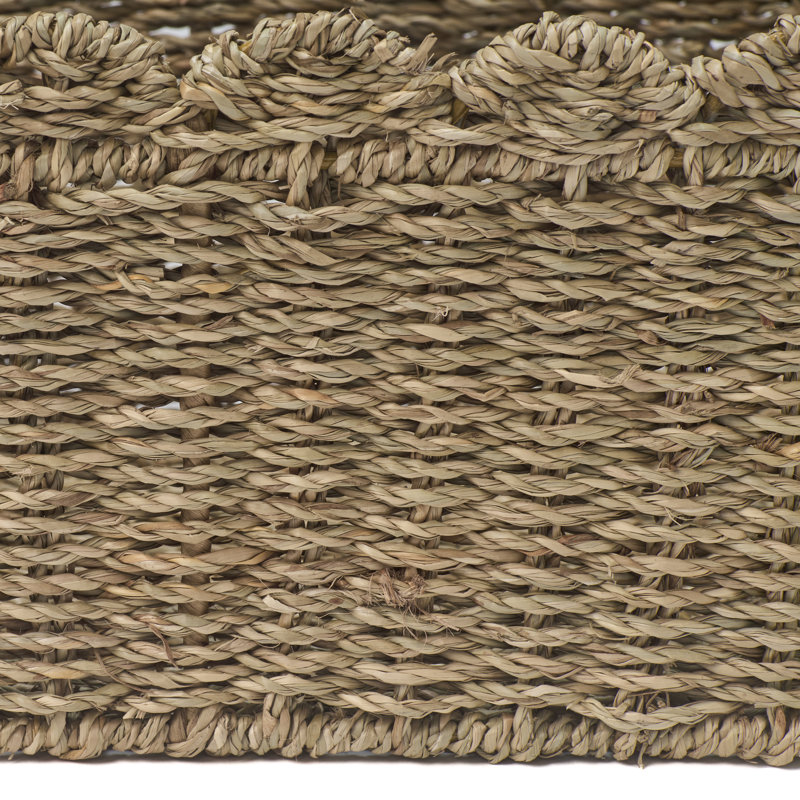 Abercromby Abercromby Seagrass Storage Basket Gray Brown 12.6 x 8.7 x 6.7 Inches - Scallop Edge Woven Organizer for Closet Shelves, Bathroom Towels, or Nursery Toys