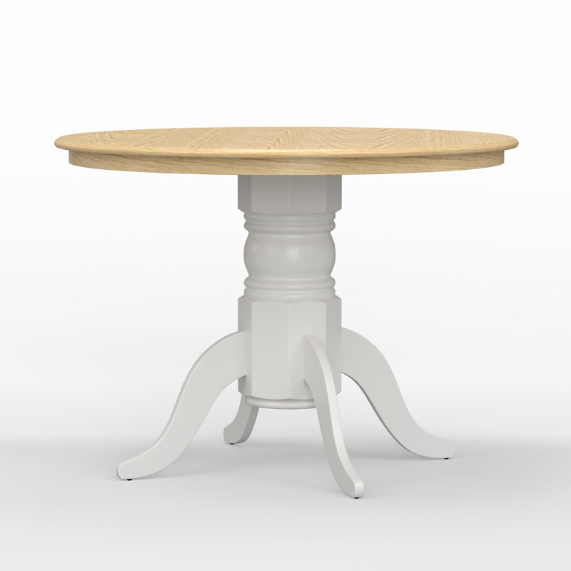 Akeriah Oak Round Solid Wood Dining Table, Natural, White