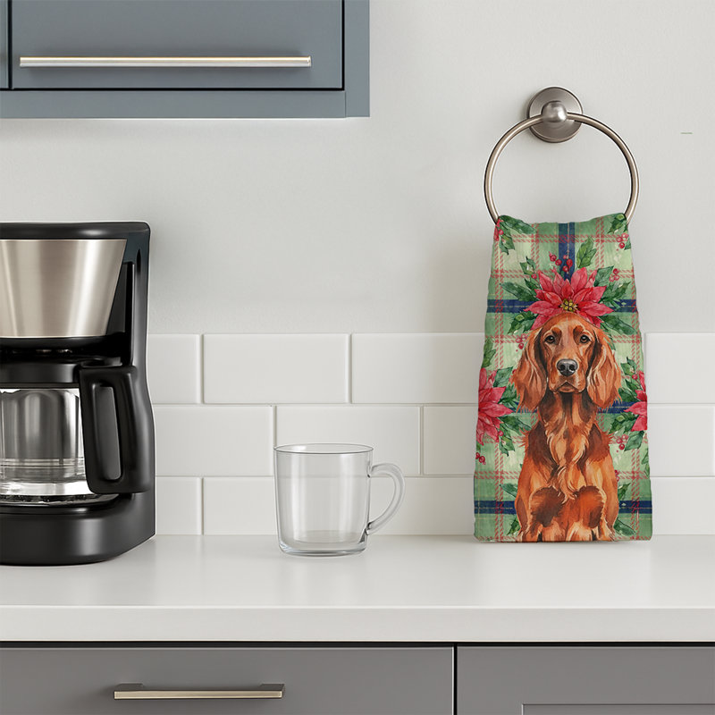 Irish Setter Christmas PoinsettIas Kitchen Towel, Brown Irish Setter