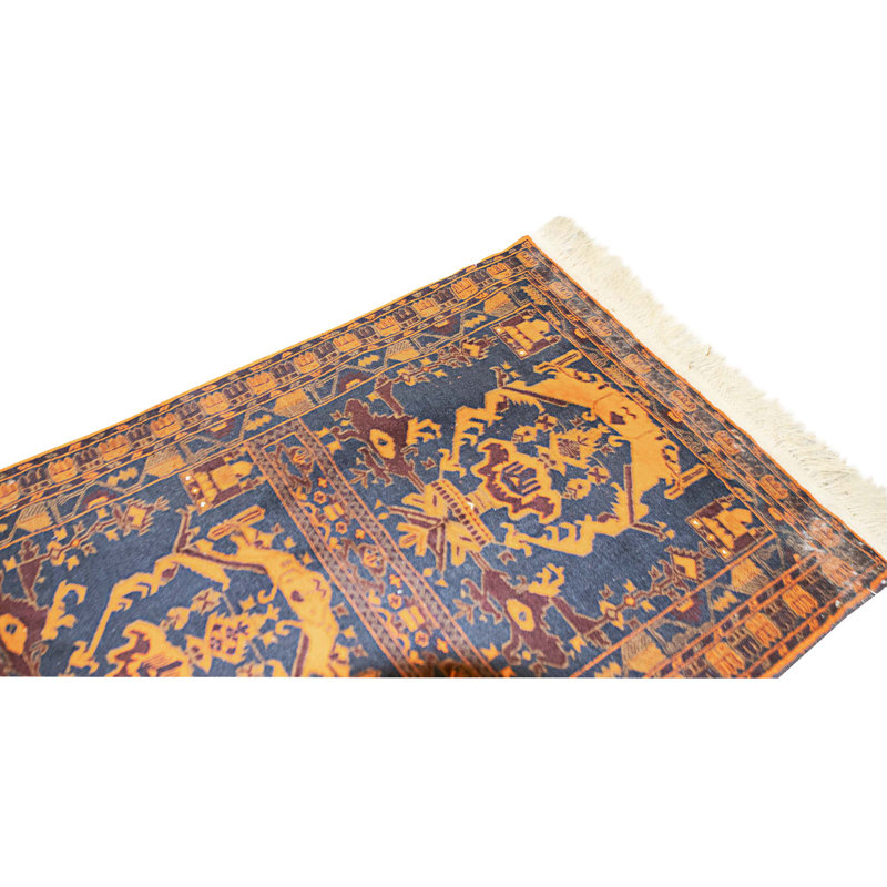 Hand Knotted Wool Area Rug in Navy