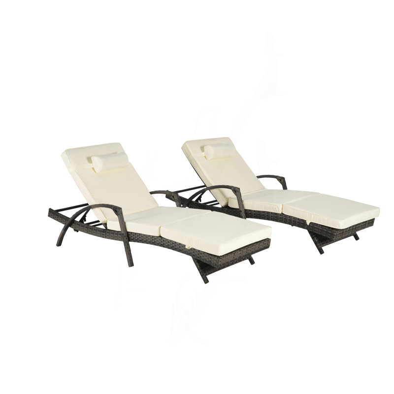 Ensemble de 2 chaises longues d'extérieur en osier avec coussins, chaise longue inclinable en osier