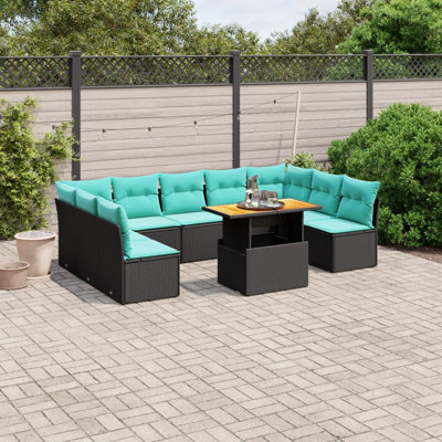 Ensemble de canapés de patio 10 pièces avec coussins en rotin noir