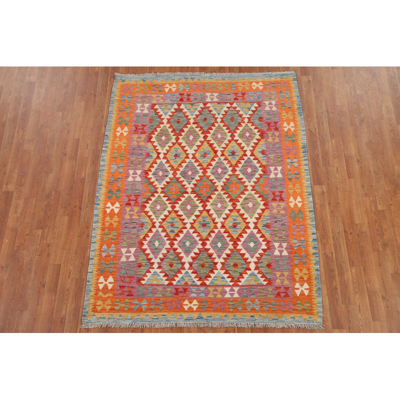 Tapis géométrique tissé à la main kilim 5 x 7
