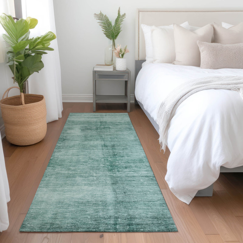Tapis bleu sarcelle lavable à la machine intérieur / extérieur Xhevrie, Tapis de couloir 2 pi 3 po x 7 pi 6 po