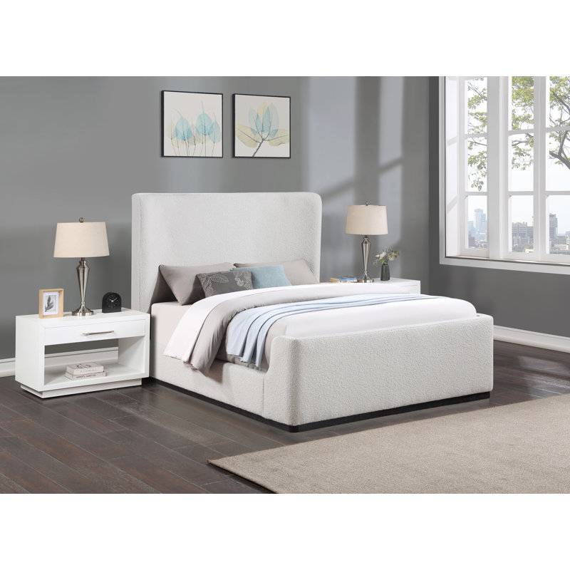 Grand lit Oliver Boucle, Tissu bouclé crème, Grand