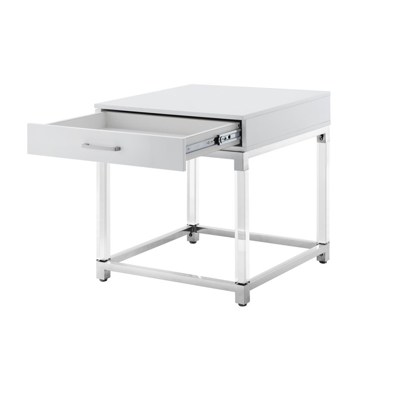 Ungar End Table with Storage, White, Chrome