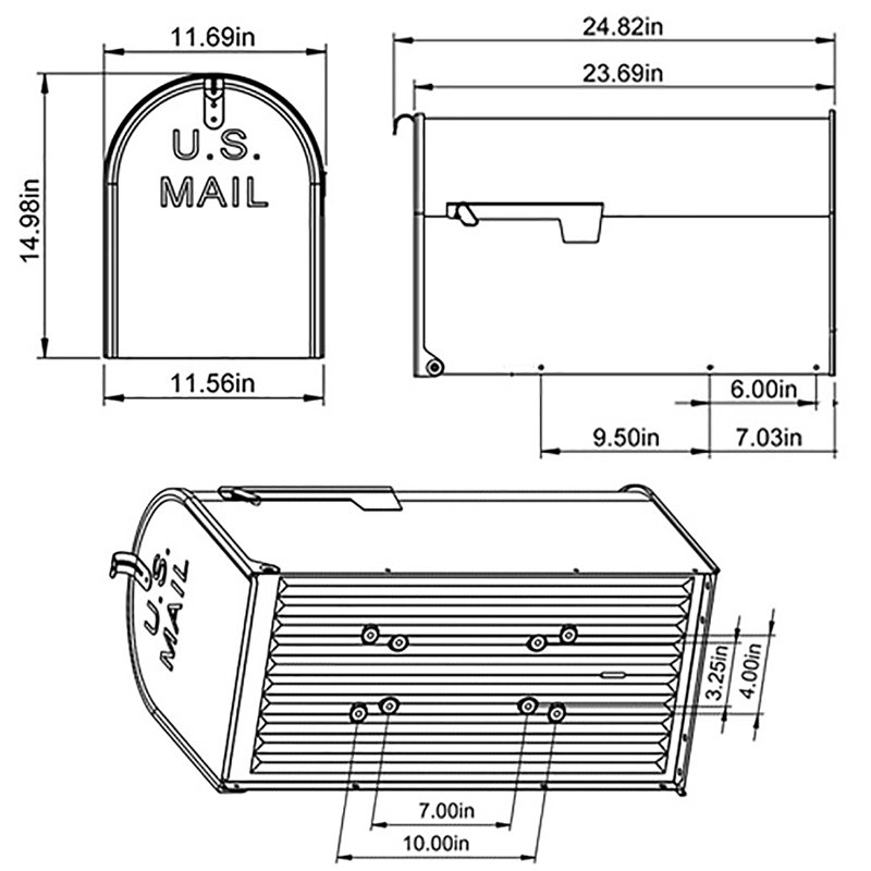JUMBO POST MOUNT MAILBOX Galvanized Steel Extra Large Rural Mail Box 317420000941 JUMBO POST MOUNT MAILBOX Galvanized Steel Extra Large Rural Mail Box 317420000941