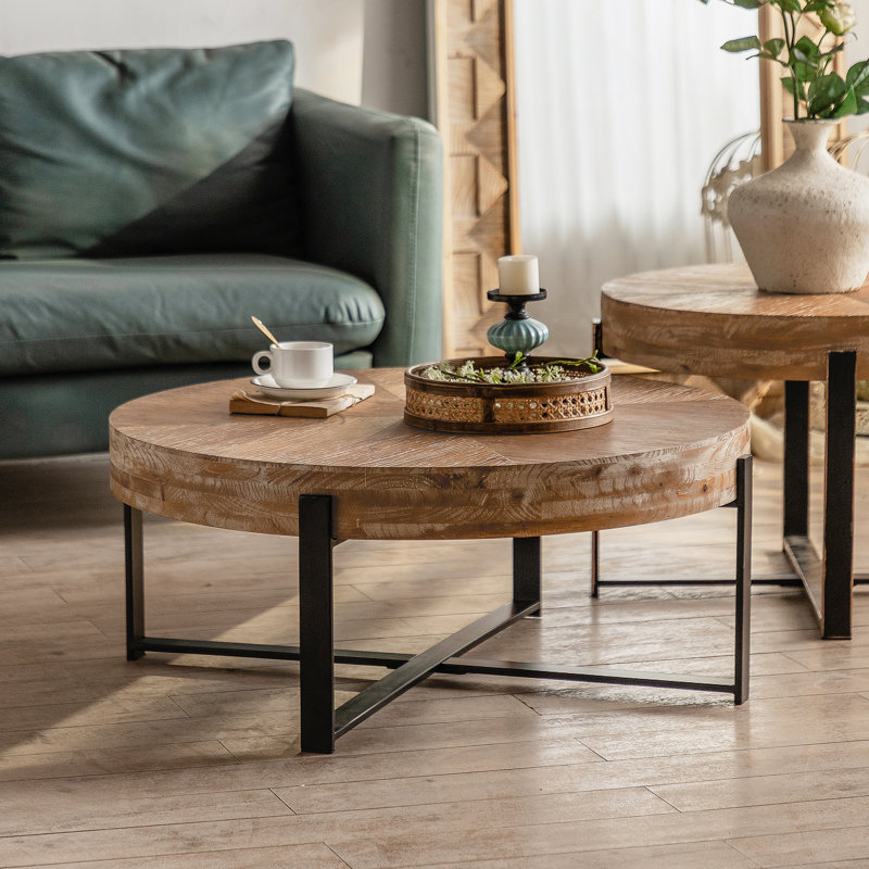 Table basse Briyan, H 13,38 po x L 31,29 po x l 31,29 po, Bois naturel, Noir