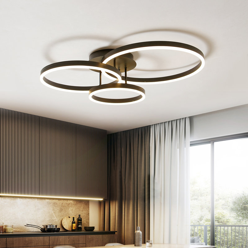 Plafonnier encastré 3 lumières avec télécommande Karagh pour salon, Noir, H 5,9 po x l 31,5 po x P 22,8 po, 50