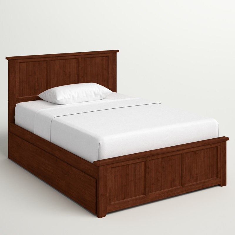Lit plateforme en bois massif avec lit gigogne Henrichs , Noyer, Lit double