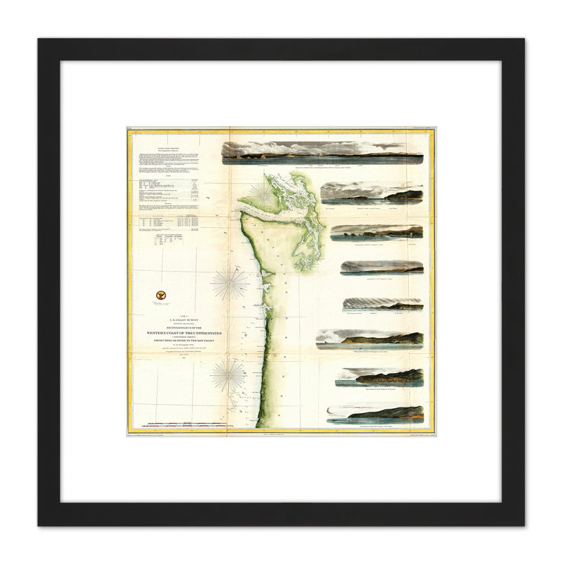 Map Antique 1855 USCS USA North West Pacific Coast 1 Piece Single Picture Frame Painting