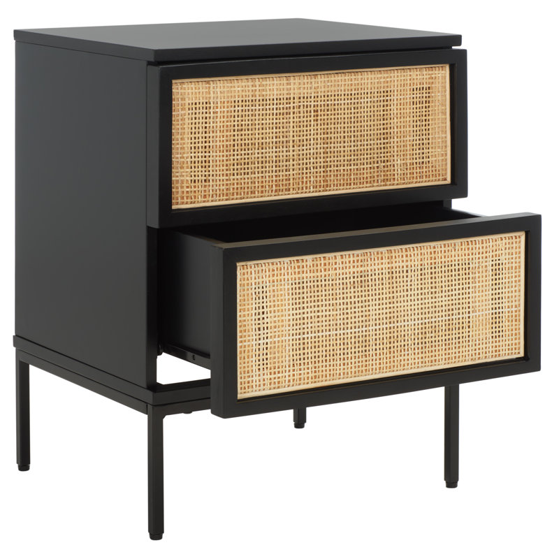 Table de chevet 2 tiroirs Prudhoe, Noir / Beige