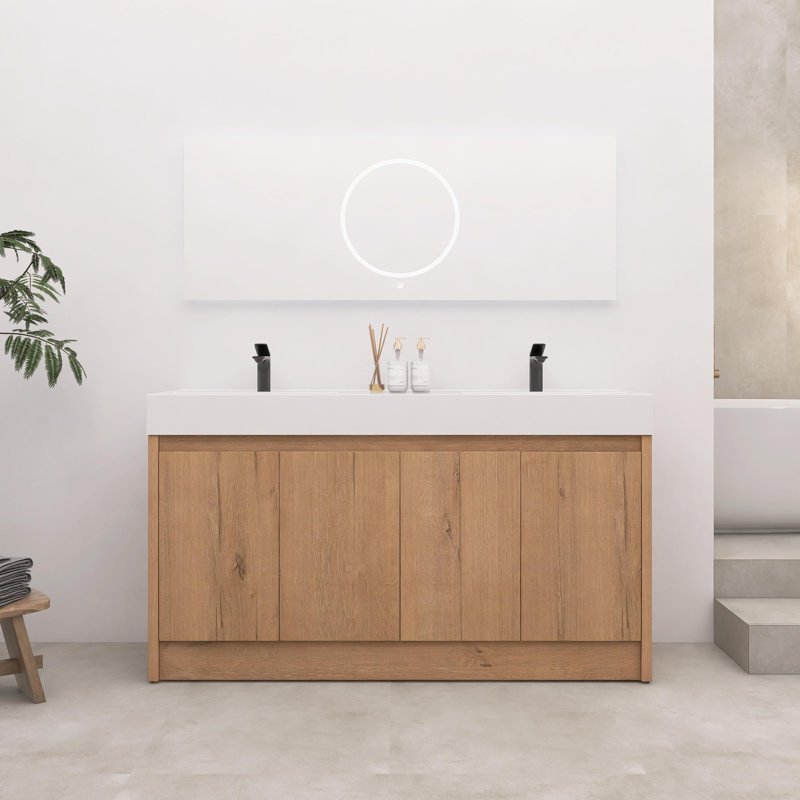 Devid 59.14 " W Freestanding Standard Free Standing 2 Double Vanity Bathroom Vanity With Resin Top