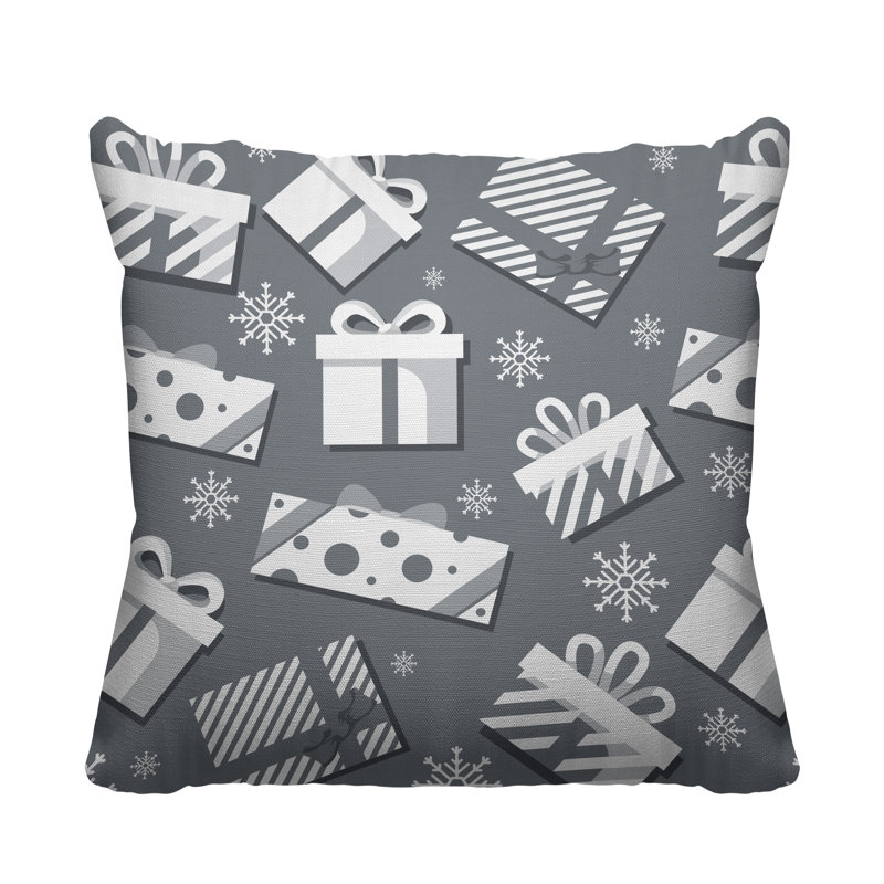 Coussin intérieur / extérieur Christmas Gift, L 19 po x H 19 po, Gris