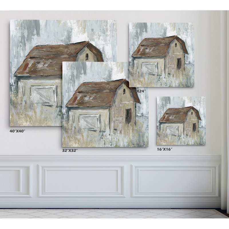«Barn at Dusk», peinture, H 24 po x l 24 po x 1,5 po, Toile tendue
