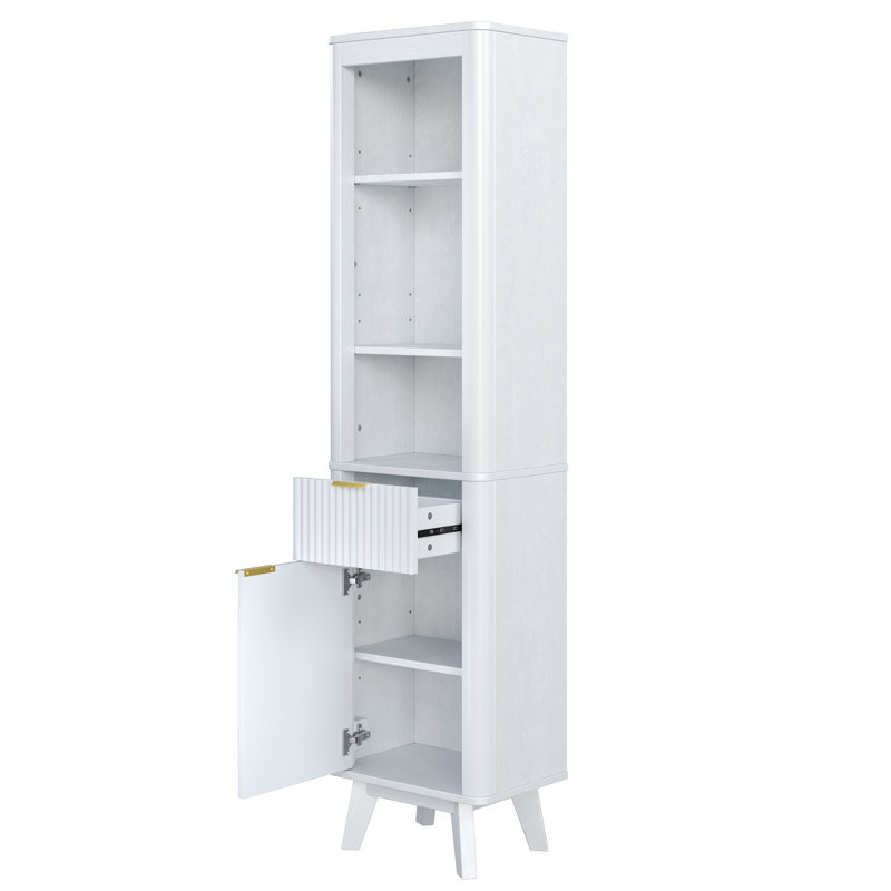Armoire de rangement pour salle de bain de 68 po de hauteur avec tablettes réglables et un tiroir et une porte, armoire de rangement pour salle de bain, salon, entrée et cuisine, blanc