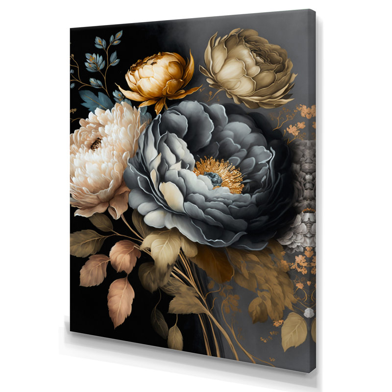 Bouquet de fleurs bleues III - Bouquet d'art mural pour le salon, L 34 po x H 44 po, Toile tendue