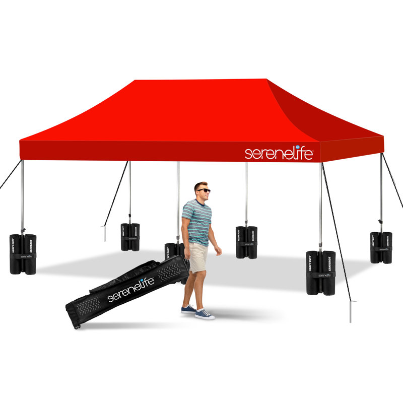Abri instantané commercial Pop Up Tent - tente imperméable en polyester avec sac de transport à roulettes (Noir), Rouge