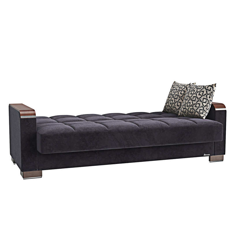 Canapé-lit rembourré convertible avec rangement, Microfibre noire