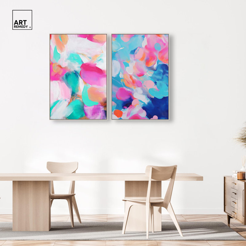 Fluid Pulse Duo Canvas Print Sunset Pink Wall Decor Set by Art Remedy, Black Frame, 10 x 15, H 46 po x l 31 po, Cadre argenté