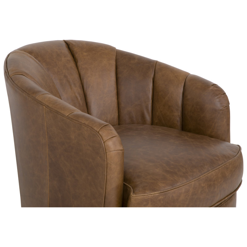 Tipsy Barrel Chair, Bright Brass, Saddle Genuine Leather