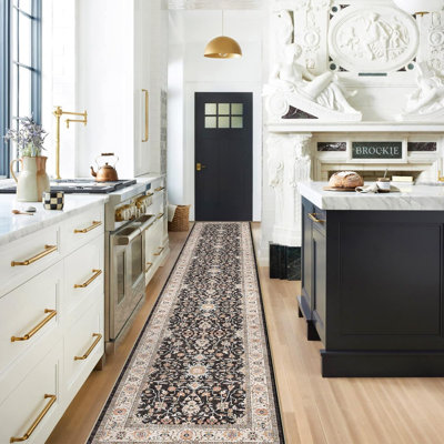 Tapis de couloir lavable - Tapis de cuisine et tapis antidérapant et lavable pour le salon, la chambre et la salle de bain (noir)