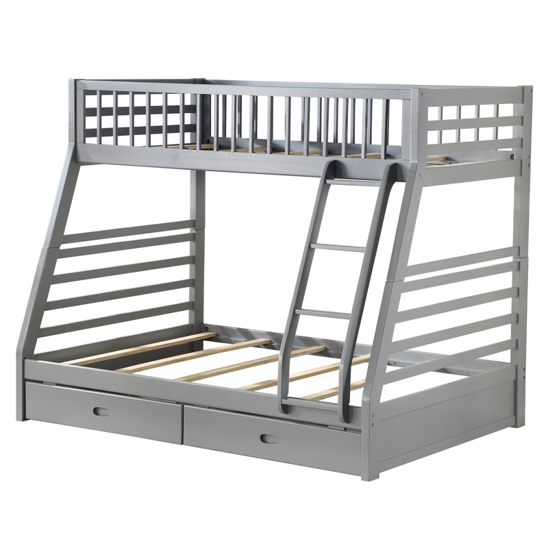 Lit superposé simple au-dessus d'un lit double avec tiroirs de rangement gris Roseanne