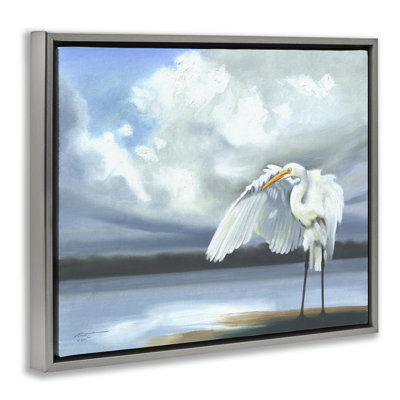 "Egret on Cloudy Beach Shore", art mural par D. Rust