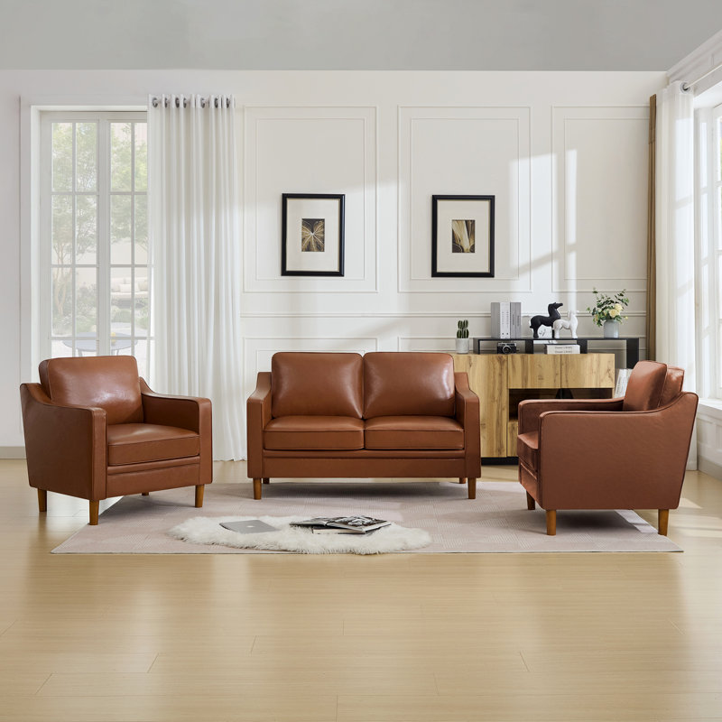 Ensemble de salon en similicuir 3 pièces Azriah, Marron foncé, Faux Leather