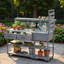 Îlot de cuisine pour patio avec plateau en acier inoxydable, tablette surélevée, tiroirs et tablettes ouvertes-126342028