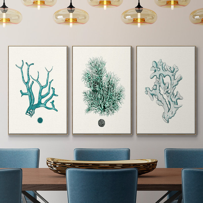 Antique Coastal Coral IV, impression sur toile 3 pièces, H 27 po x l 54 po x P 2 po, Naturel