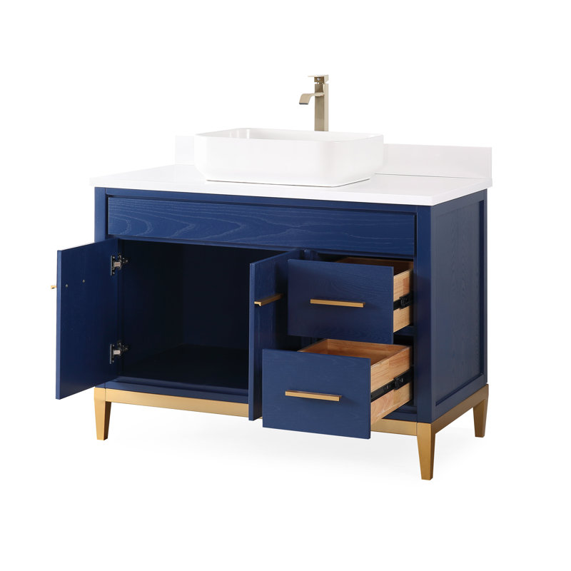 42" Modern Vessel Sink Style Bathroom Vanity Set, White, Blue