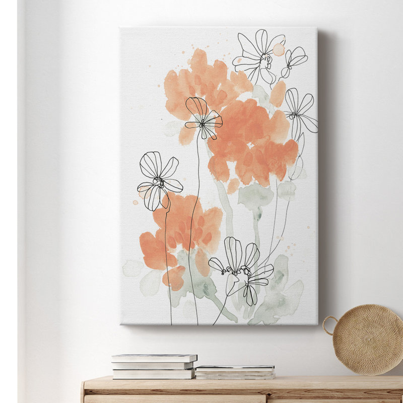 Pivoines Blush II - reproduction de dessin sur toile tendue, H 18 po x l 12 po x P 1 po