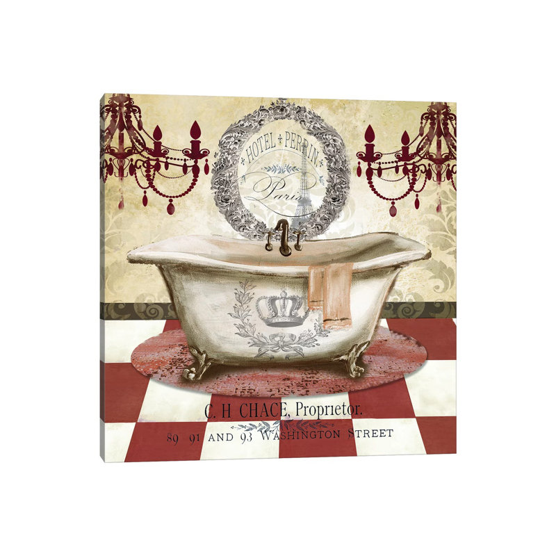«Red French Bath I» par Tre Sorelle Studios - impression sur toile tendue, H 12 po x l 12 po x P 0,75 po