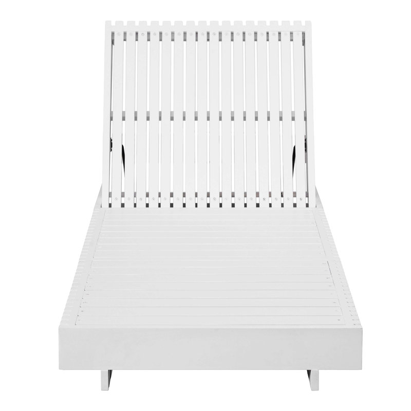 Modern White Solid Acacia Wood Outdoor Sun Lounger, Multi-Position Adjustable Reclining Chaise For Deck, Patio And Poolside