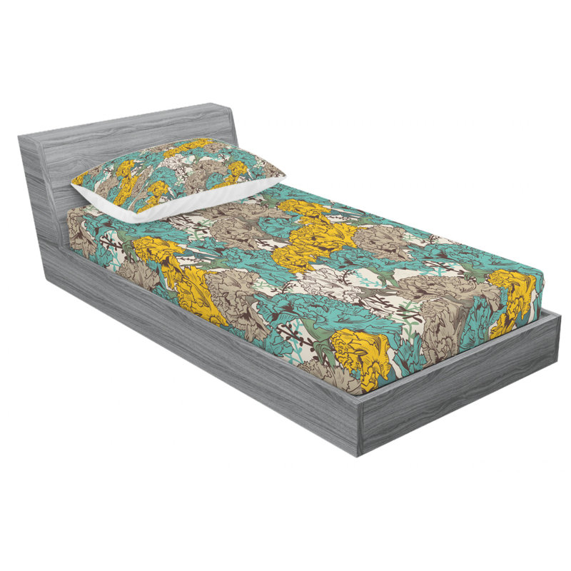 Microfiber Floral Sheet Set, Twin Sheet Set + Fitted Sheet + 1 Pillowcase