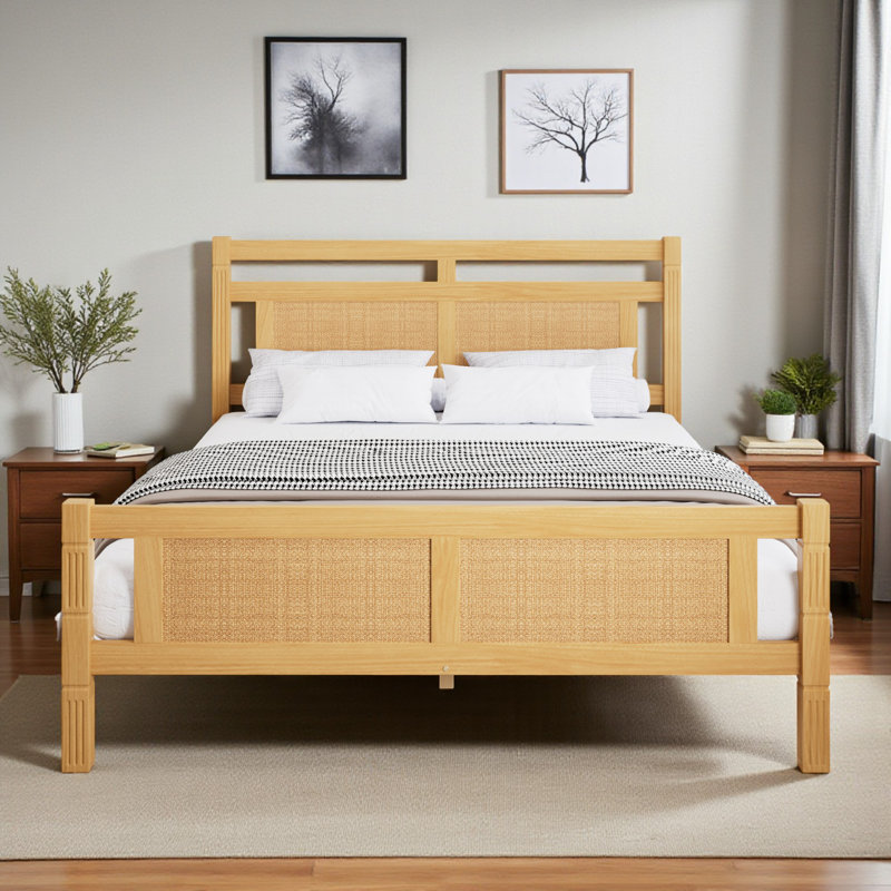 MDF Wooden Bed With Rattan Paper, Double (4'6)
