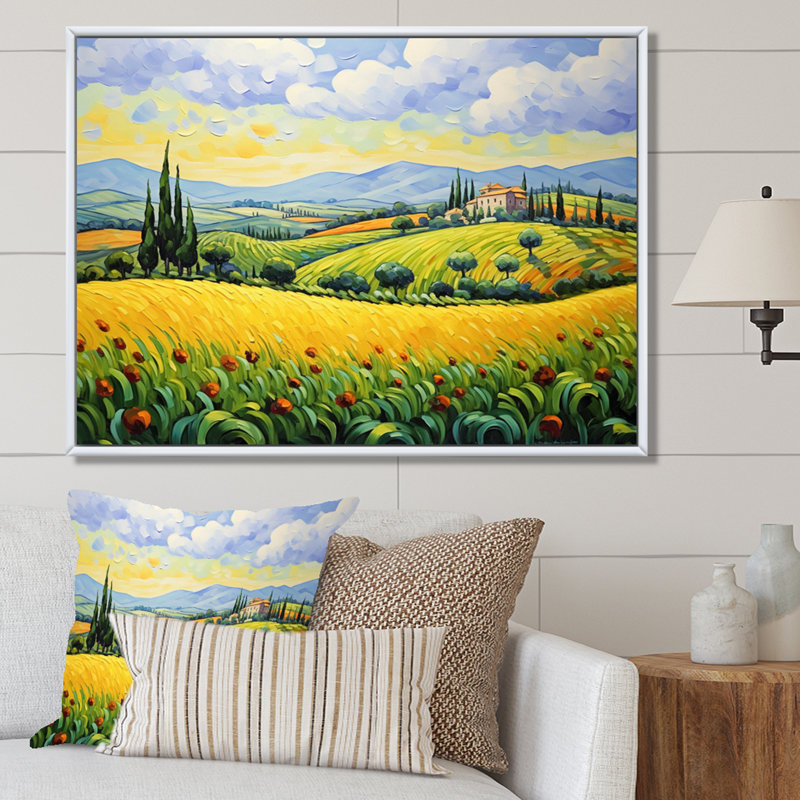 Vangogh Rolling Hills II - Vangogh, art encadré, H 12 po x l 20 po x P 1 po, Cadre flottant blanc