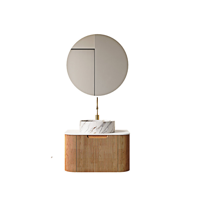 Meuble-lavabo mural flottant avec lavabo, Bois naturel, 24"