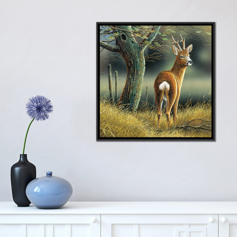 « renne », impression sur toile, H 18 po x l 18 po x P 1,5 po, Toile avec cadre noir, Pas de tapis