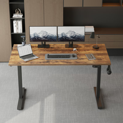 48 inch Electric Height Adjustable Standing Desk with Memory Preset, Ergonomic Sit-Stand Home Office Desk,Computer Desk with Hooks,Rustic Brown