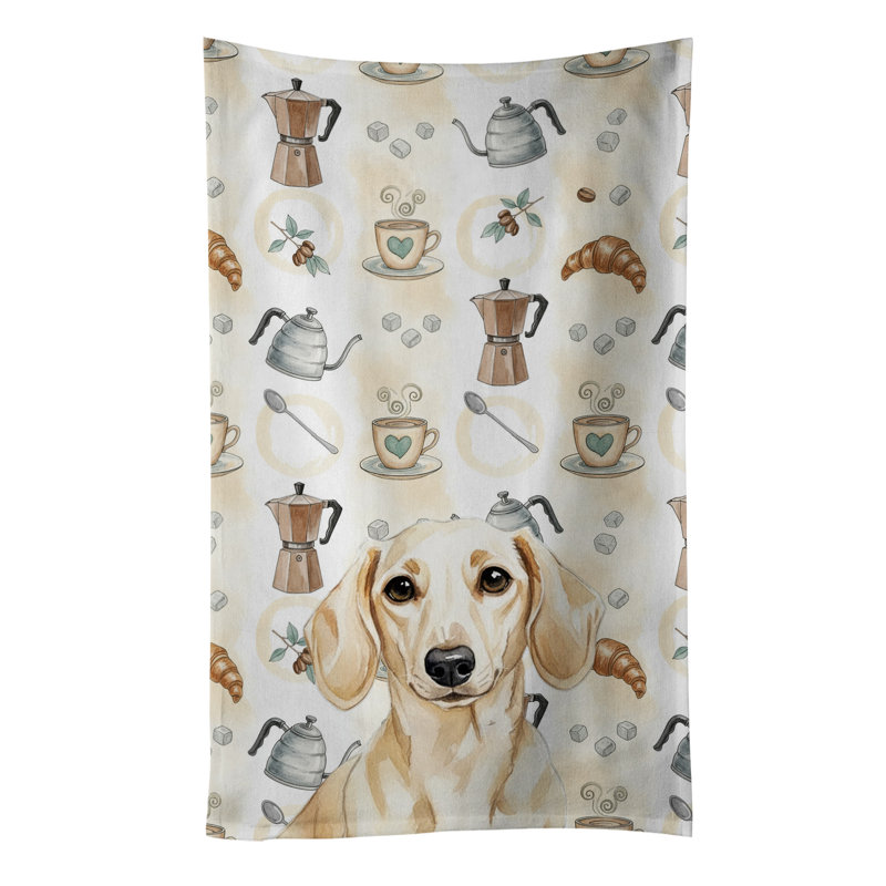 Cream Dachshund Coffee Bar Kitchen Towel, Cream Dachshund