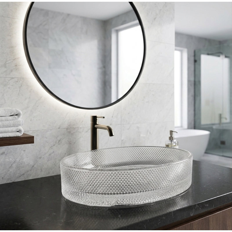 20" Luxe Texture Glass Vessel Sink, Clear