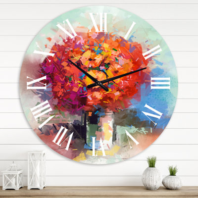 Abstract Still Life Bouquet of Red Gerbera Flowers - Traditional wall clock